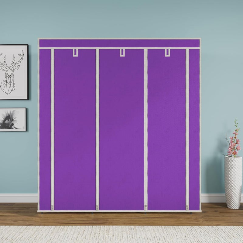 Whitecloud TRANSFORMING HOMES Whitecloud TRANSFORMING HOMES Collapsible Wardrobe Closet for Clothes Almira 2 Hanging Space 8 Shelves NonWoven Fabric 90 GSM 88230 Purple  - Image 3