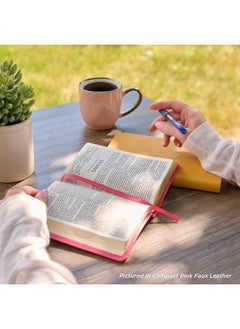 KJV Holy Bible, Compact Faux Leather Red Letter Edition - Ribbon Marker, King James Version, Burgundy/Saddle Tan, Zipper Closure  - Image 1