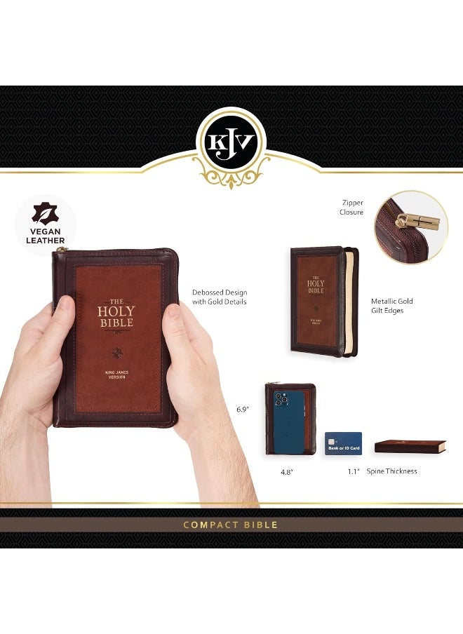 KJV Holy Bible, Compact Faux Leather Red Letter Edition - Ribbon Marker, King James Version, Burgundy/Saddle Tan, Zipper Closure  - Image 4