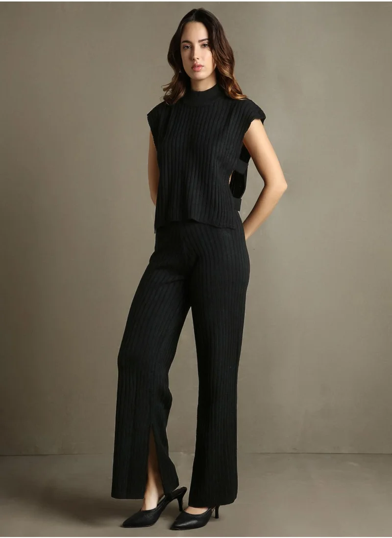 دينيس لينغو Women's Black 100% Acrylic Embellished Regular Fit Sweater