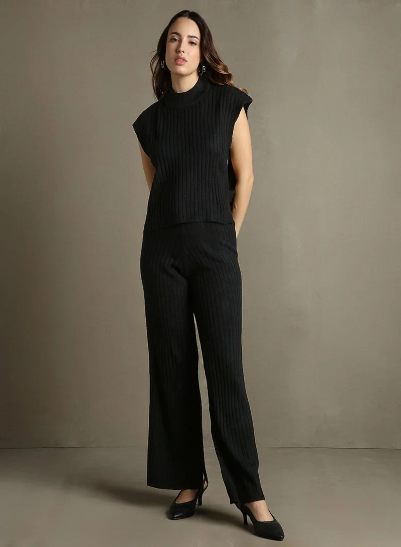 Dennis Lingo Women's Black 100% Acrylic Embellished Regular Fit Sweater