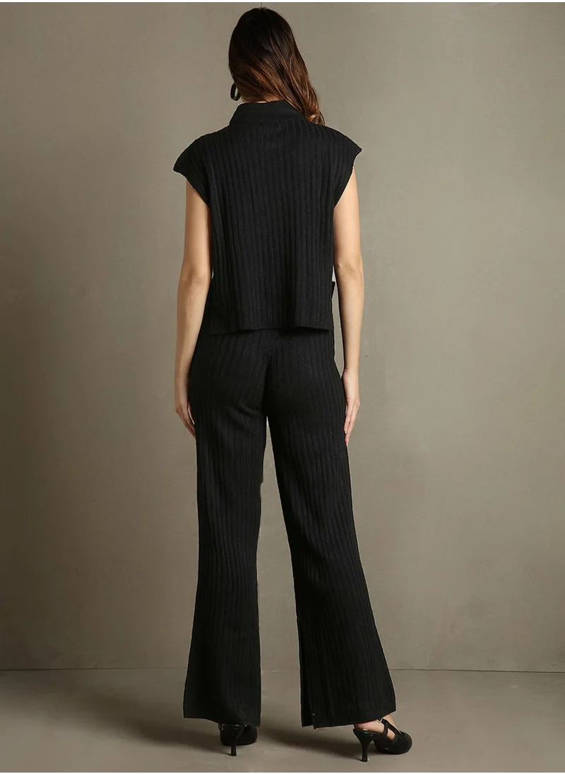 دينيس لينغو Women's Black 100% Acrylic Embellished Regular Fit Sweater