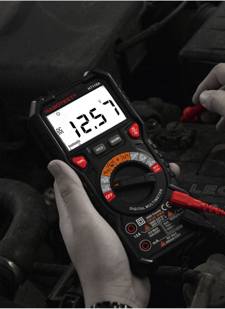 HABOTEST - Digital Multimeter TRMS 6000 Counts Ohmmeter Auto-Ranging Fast Accurately Measures Voltage Current Amp Resistance Diodes Continuity Duty-Cycle Capacitance Temperature for Automotive - Image 1