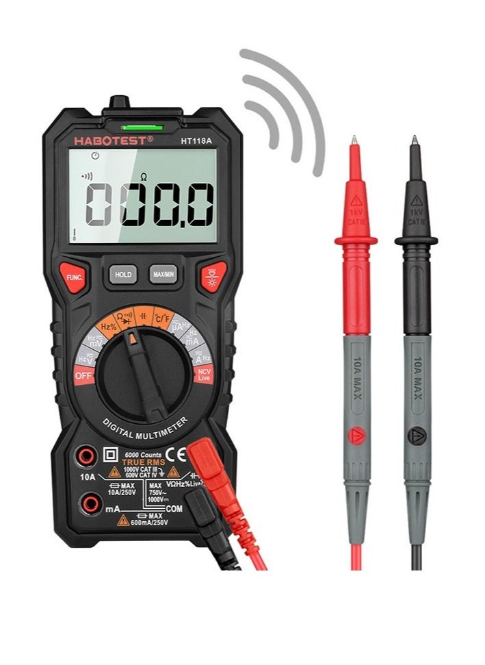 HABOTEST - Digital Multimeter TRMS 6000 Counts Ohmmeter Auto-Ranging Fast Accurately Measures Voltage Current Amp Resistance Diodes Continuity Duty-Cycle Capacitance Temperature for Automotive - Image 1