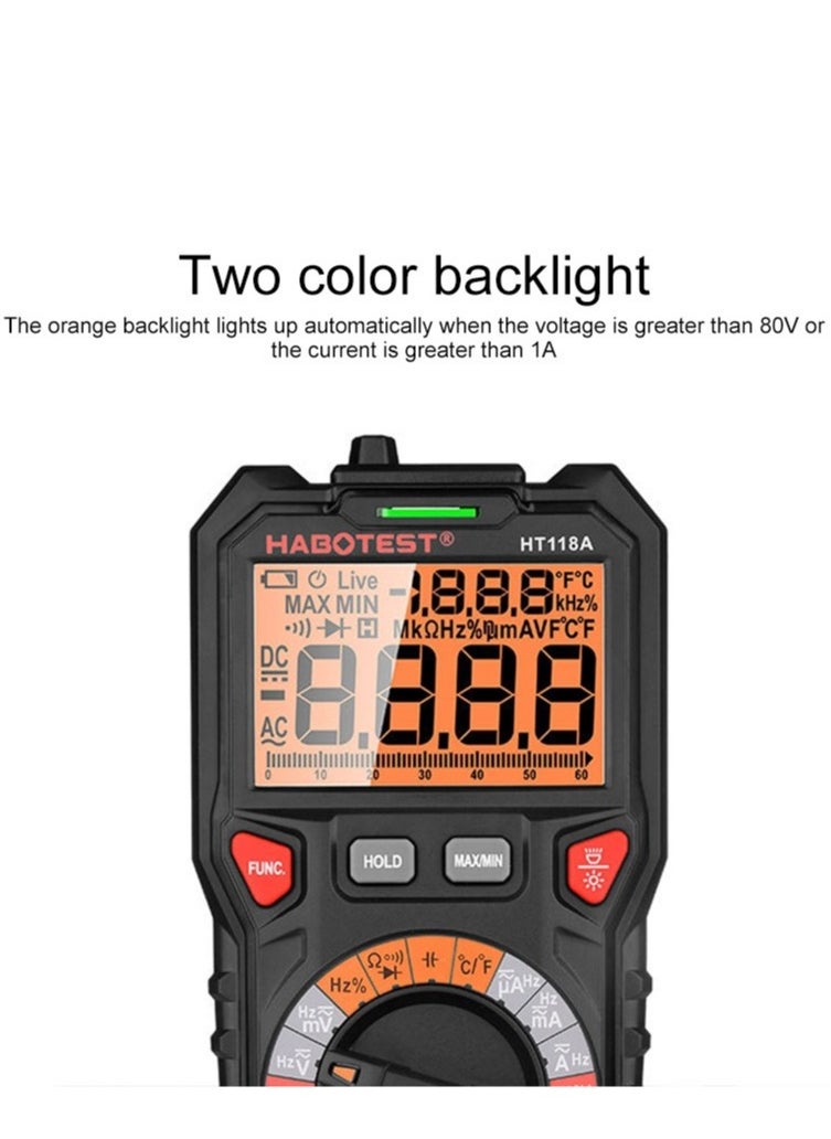 HABOTEST - Digital Multimeter TRMS 6000 Counts Ohmmeter Auto-Ranging Fast Accurately Measures Voltage Current Amp Resistance Diodes Continuity Duty-Cycle Capacitance Temperature for Automotive - Image 1