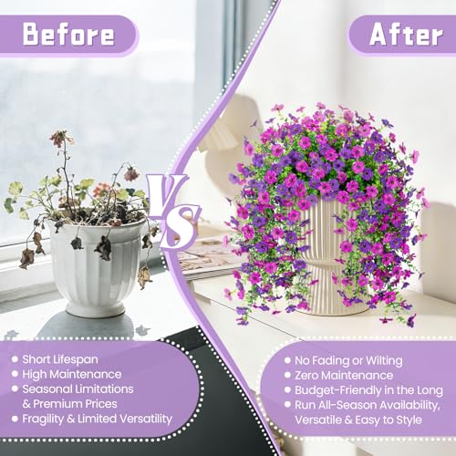 ADXORA Fake Artificial Hanging Flowers for Outdoor Spring Decor 2PCS Faux Silk Flowers Plants for Outdoor Outside Planter UV Resistant Daisy for Porch Front Door Patio Balcony Yard Decor - Image 3