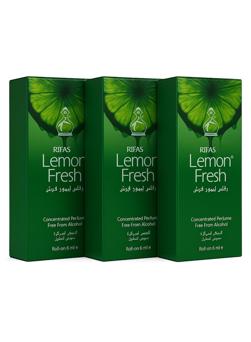 ريفيس عطر ريفاس المركز برائحة الليمون المنعش، خالٍ من الكحول، 6 مل حزمة من 3  - Image 1