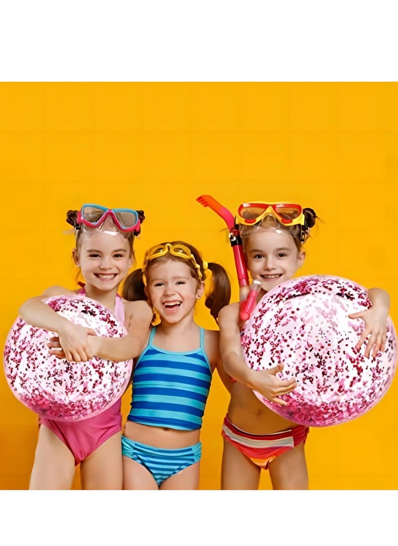 Cool Baby COOLBABY 5 Pack Sequins Beach Ball 24 Inch 16 Inch Jumbo Pool Toys Balls Giant Confetti Glitters Inflatable Clear Beach Ball Swimming Pool Water Beach Toys Outdoor Summer Party Favors for Kids Adults  - Image 3