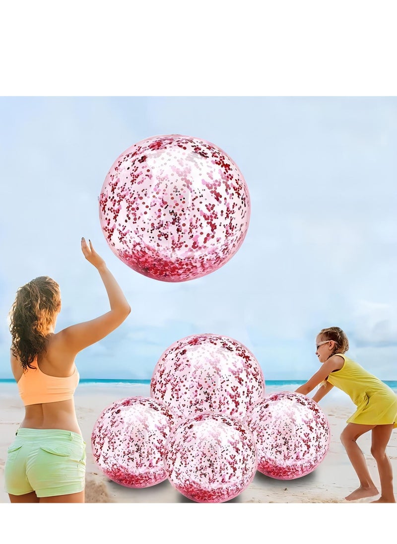 Cool Baby COOLBABY 5 Pack Sequins Beach Ball 24 Inch 16 Inch Jumbo Pool Toys Balls Giant Confetti Glitters Inflatable Clear Beach Ball Swimming Pool Water Beach Toys Outdoor Summer Party Favors for Kids Adults  - Image 1