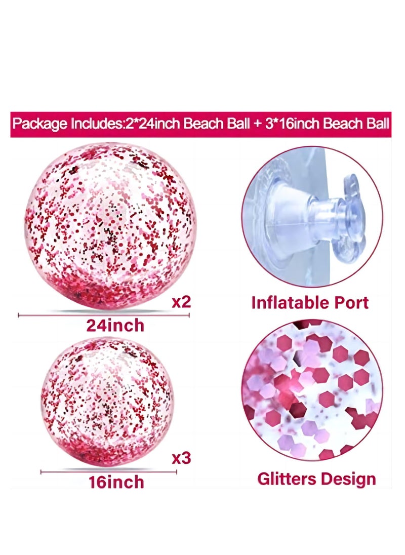 Cool Baby COOLBABY 5 Pack Sequins Beach Ball 24 Inch 16 Inch Jumbo Pool Toys Balls Giant Confetti Glitters Inflatable Clear Beach Ball Swimming Pool Water Beach Toys Outdoor Summer Party Favors for Kids Adults  - Image 2