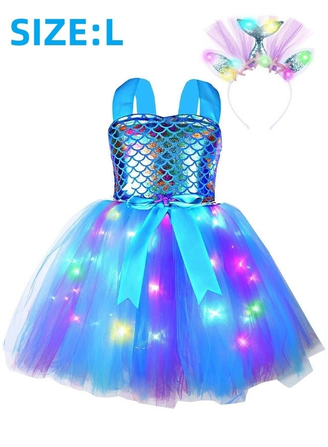 MIXDE Gorgeous Mermaid Princess Tutu, Illuminated Princess Outfit, Brightly Colored Shiny Role-playing Costume With Glowing Led Headband, Suitable For Role-playing And Theme Party（size:L) - Image 1
