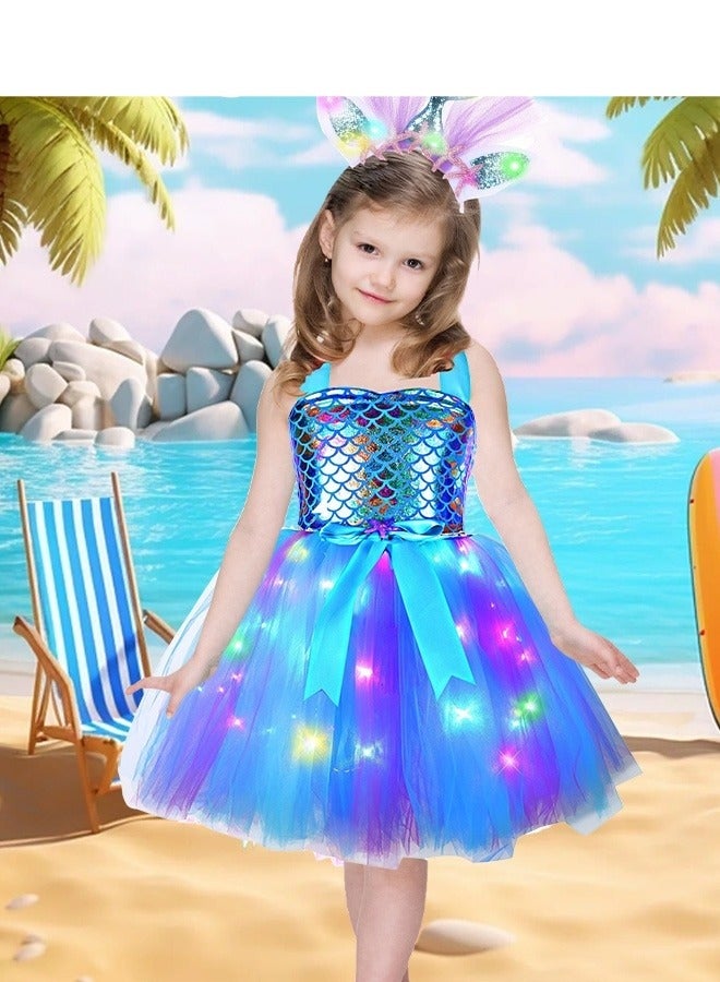 MIXDE Gorgeous Mermaid Princess Tutu, Illuminated Princess Outfit, Brightly Colored Shiny Role-playing Costume With Glowing Led Headband, Suitable For Role-playing And Theme Party（size:L) - Image 3