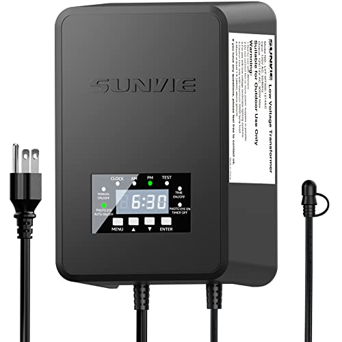 SUNVIE 300W Low Voltage Transformer with Timer and Photocell Sensor Landscape Lighting Transformer Waterproof 120V to 12V/14V AC Outdoor Low Voltage Transformers for Landscape Pathway Lights Spotlight - Image 1