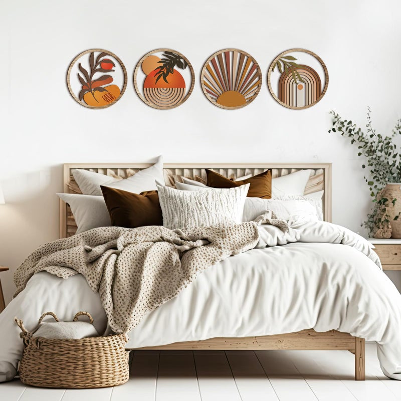 Qunclay 4 Pcs Boho Wall Art Bohemian Wooden Round Circle Wall Decor Hollow out Hanging Farmhouse Aesthetic for Bedroom Living Room Bathroom Bedroom Bathroom Patio Apartment Gift 10 Inch(Stylish) - Image 5