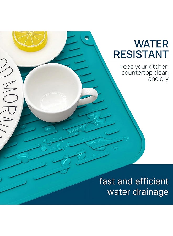 O Ozone (2 Pack) Silicone Dish Drying Mat|Non-Slip Quick-Drying Drainer Mat for Kitchen Sink, Heat Resistant Dish Drainer Board  Dark  Aqua  - Image 2