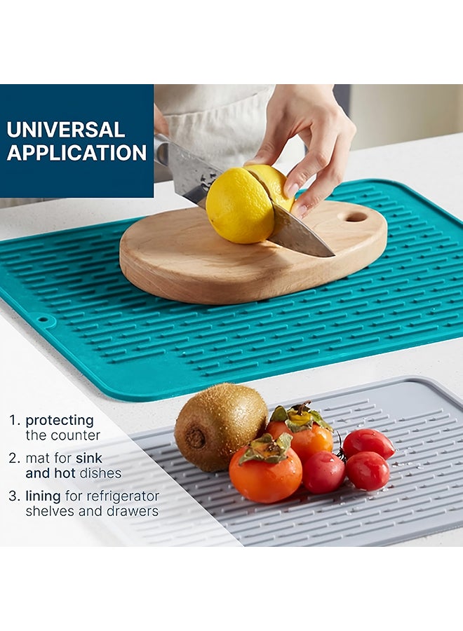 O Ozone (2 Pack) Silicone Dish Drying Mat|Non-Slip Quick-Drying Drainer Mat for Kitchen Sink, Heat Resistant Dish Drainer Board  Dark  Aqua  - Image 3