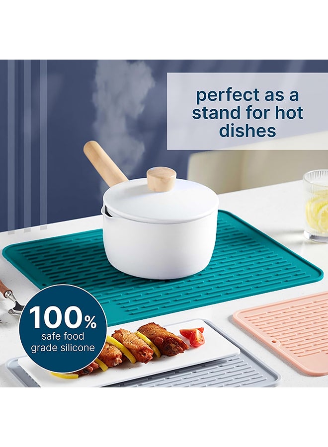 O Ozone (2 Pack) Silicone Dish Drying Mat|Non-Slip Quick-Drying Drainer Mat for Kitchen Sink, Heat Resistant Dish Drainer Board  Dark  Aqua  - Image 5