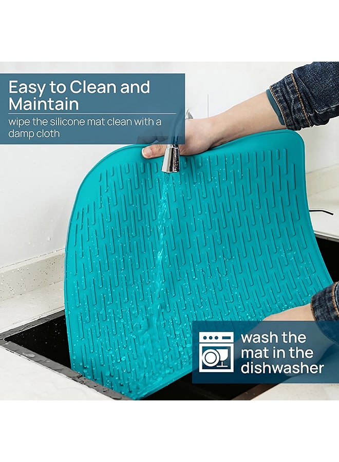 O Ozone (2 Pack) Silicone Dish Drying Mat|Non-Slip Quick-Drying Drainer Mat for Kitchen Sink, Heat Resistant Dish Drainer Board  Dark  Aqua  - Image 4