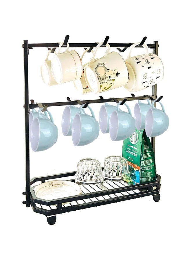 Hihonor Coffee Mug Holder, 14 Capacity Coffee Cup Holder for Countertop, 2 Tier Mug Tree Rack With Storage Basket for Coffee Pod, K Cups, Sugar Bags, Black - Image 1