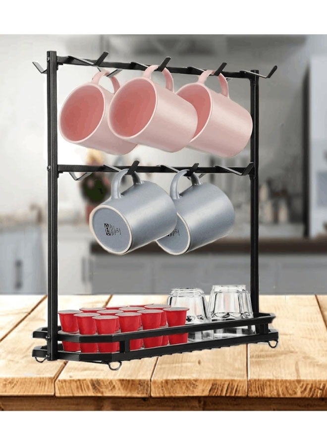 Hihonor Coffee Mug Holder, 14 Capacity Coffee Cup Holder for Countertop, 2 Tier Mug Tree Rack With Storage Basket for Coffee Pod, K Cups, Sugar Bags, Black - Image 4