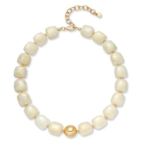 WOWORAMA Chunky Beaded Necklace for Women Trendy Cream White Statement Chunky Necklaces Large Square Resin Beads Choker Necklace Boho Summer Jewelry - Image 1