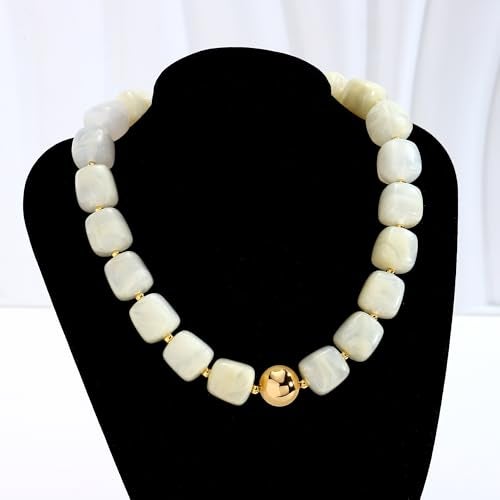 WOWORAMA Chunky Beaded Necklace for Women Trendy Cream White Statement Chunky Necklaces Large Square Resin Beads Choker Necklace Boho Summer Jewelry - Image 4
