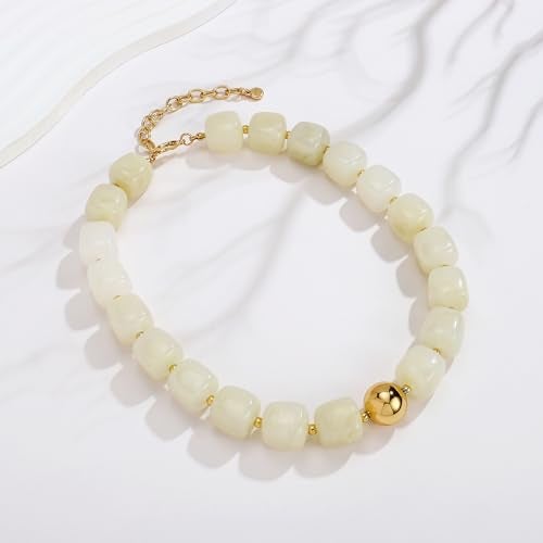 WOWORAMA Chunky Beaded Necklace for Women Trendy Cream White Statement Chunky Necklaces Large Square Resin Beads Choker Necklace Boho Summer Jewelry - Image 5