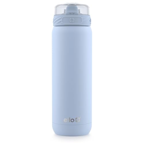 Ello Cooper 32oz Stainless Steel Water Bottle with Straw and Carry Handle, Double Walled and Vacuum Insulated Metal, Leak Proof Locking Lid with Soft Silicone Spout, Reusbale, BPA Free, Halogen Blue - Image 1