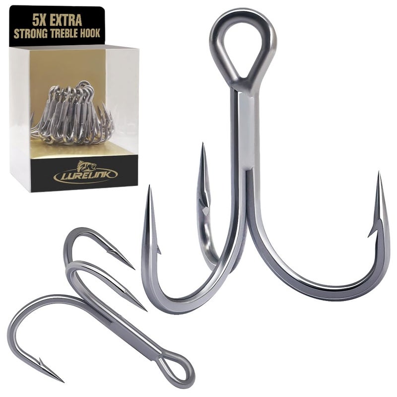 LURELINK Fishing-Treble-Hooks-5X-Extra-Strong-Heavy-Duty Ultra Anti-Rust Bulk Hooks for Saltwater and Freshwater Fishing Sizes 5/0 to #8 (5X Extra Strong, Size:4 24-Pack) - Image 1