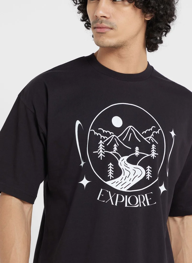 سفنتي فايف Contrast Printed T Shirt