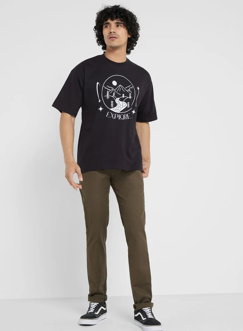 سفنتي فايف Contrast Printed T Shirt