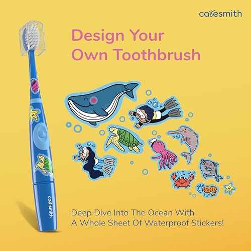 Caresmith Spark Junior Electric Sonic Toothbrush for Kids Ocean Edition | Cute Aquatic Animal Stickers for Designing your Power Toothbrush | 17000 Low Amplitude Strokes/Min Kids Sonic Toothbrush with 2 Ultra Soft Brush Heads - Image 3