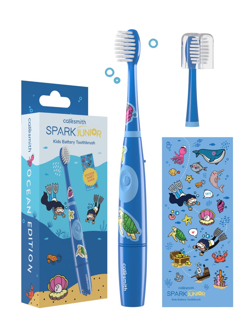 Caresmith Spark Junior Electric Sonic Toothbrush for Kids Ocean Edition | Cute Aquatic Animal Stickers for Designing your Power Toothbrush | 17000 Low Amplitude Strokes/Min Kids Sonic Toothbrush with 2 Ultra Soft Brush Heads - Image 1