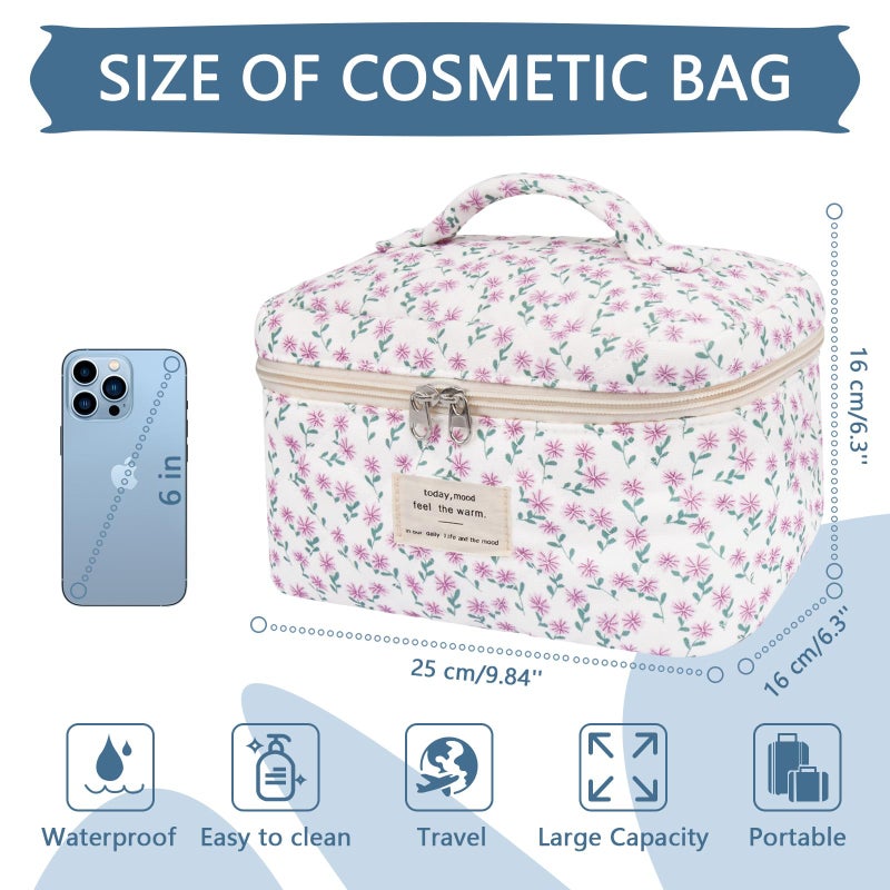Gosect Large Makeup Bag, Cute Cosmetic Bag for Women Girls, Floral Coquette Aesthetic Toiletry Bag, Travel Make Up Organizer Bag (Purple Flower) - Image 2