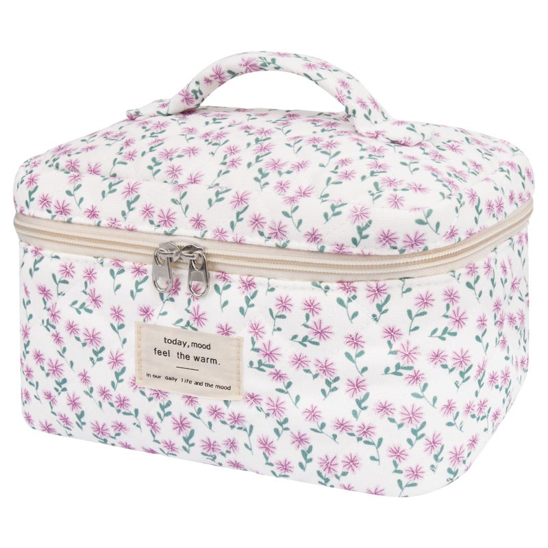 Gosect Large Makeup Bag, Cute Cosmetic Bag for Women Girls, Floral Coquette Aesthetic Toiletry Bag, Travel Make Up Organizer Bag (Purple Flower) - Image 1