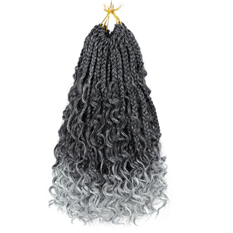 Goddess Box Braids Crochet Hair 12 Inch 8 Packs Prelooped Bohemian Crochet Boho Box Braids With Curly Ends Grey 3X Crochet Braids Hair for Women Synthetic Braiding 12inchTGRAY