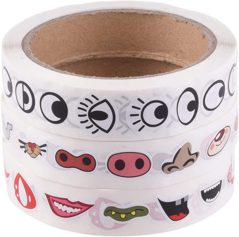 YTYKINOY 3 Rolls 3000pcs Colorful Eye Nose Mouth Cute Self Adhesive Stickers Cartoon DIY Sticker Decal for Handmade Crafts Toys and Home Decoration - Image 1