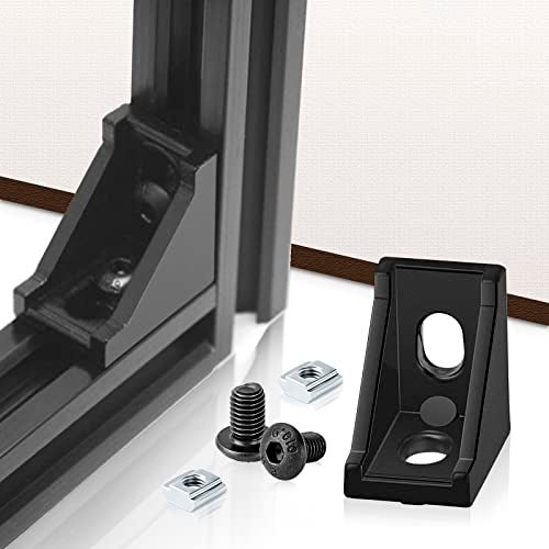 PETOX 30 Set Black 2020 Series Aluminum Extrusion Profile Connector, Includes 1pc Wrench, 30pcs 2028 Corner Bracket, 60pcs T-Slot Sliding Nuts and M5 Hex Screw Bolt for 20S Aluminum Rail Accessories - Image 2