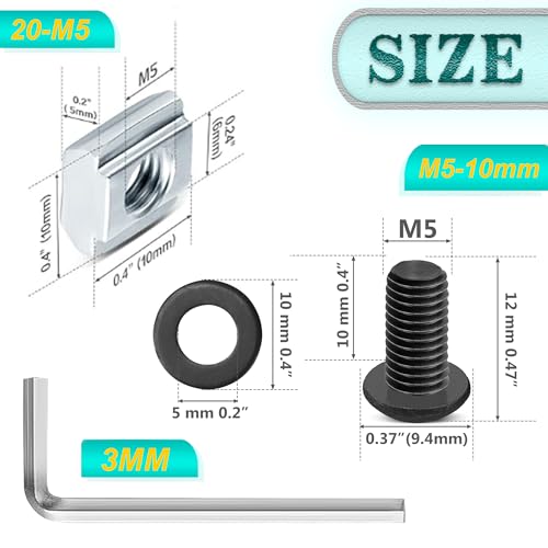 PETOX 30 Set Black 2020 Series Aluminum Extrusion Profile Connector, Includes 1pc Wrench, 30pcs 2028 Corner Bracket, 60pcs T-Slot Sliding Nuts and M5 Hex Screw Bolt for 20S Aluminum Rail Accessories - Image 5