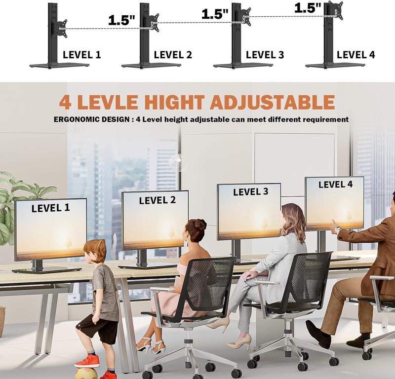 Hemudu Single LCD Computer Monitor Free-Standing Desk Stand Mount Riser for 13 inch to 32 inch screen with Swivel, Height Adjustable, Rotation, Vesa Base Stand Holds One (1) Screen up to 77Lbs(HT05B-001)) - Image 4
