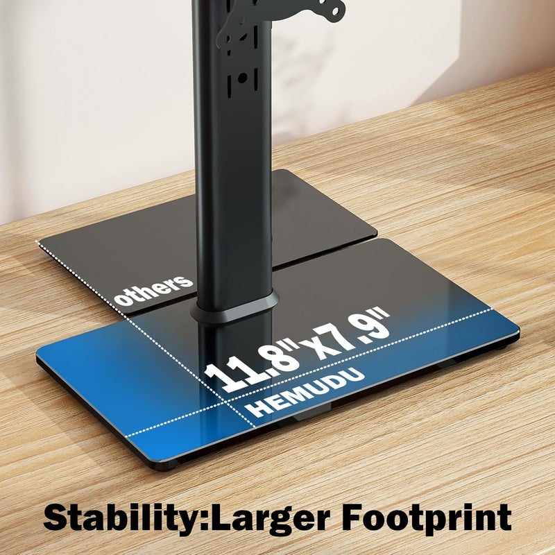Hemudu Single LCD Computer Monitor Free-Standing Desk Stand Mount Riser for 13 inch to 32 inch screen with Swivel, Height Adjustable, Rotation, Vesa Base Stand Holds One (1) Screen up to 77Lbs(HT05B-001)) - Image 2