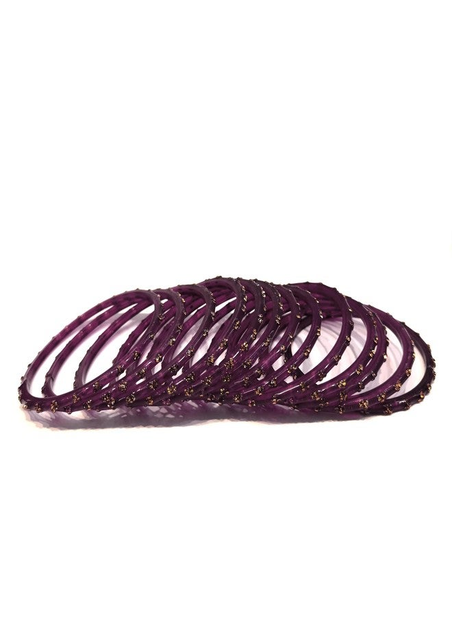 BANGLESKART Beaded Glass Bangle Set, Handmade Bangles, for Women, 12 Pieces - Wine - Image 4