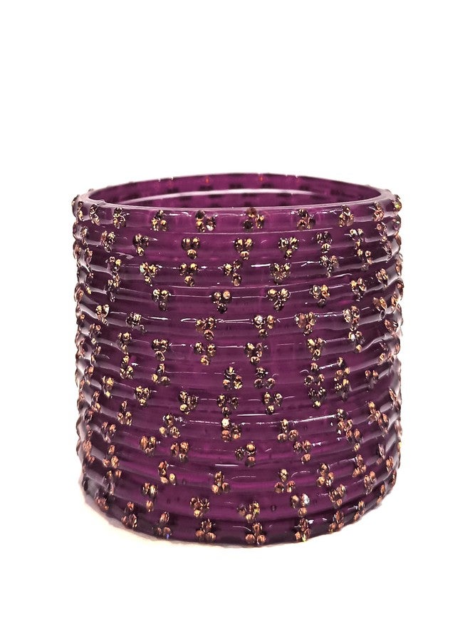 BANGLESKART Beaded Glass Bangle Set, Handmade Bangles, for Women, 12 Pieces - Wine - Image 3