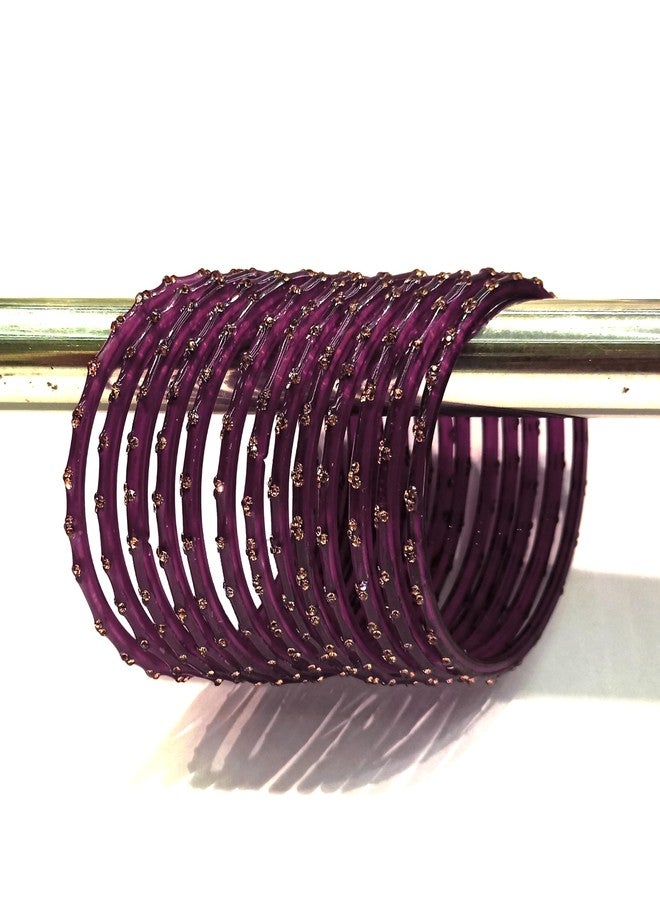 BANGLESKART Beaded Glass Bangle Set, Handmade Bangles, for Women, 12 Pieces - Wine - Image 5