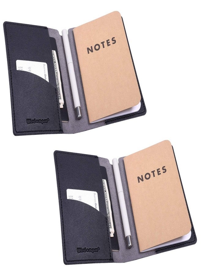 Wisdompro Journal Cover, 2 Pack PU Leather Notebook Cover for Field Notes, or other 3.5" x 5.5" Pocket Notebooks - Black - Image 1