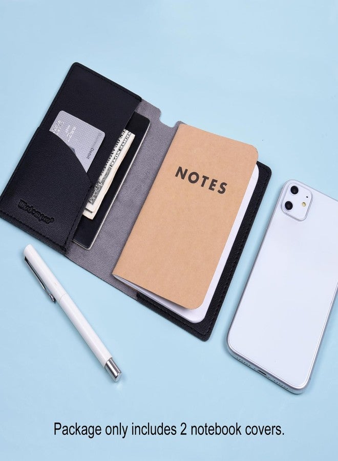 Wisdompro Journal Cover, 2 Pack PU Leather Notebook Cover for Field Notes, or other 3.5" x 5.5" Pocket Notebooks - Black - Image 2