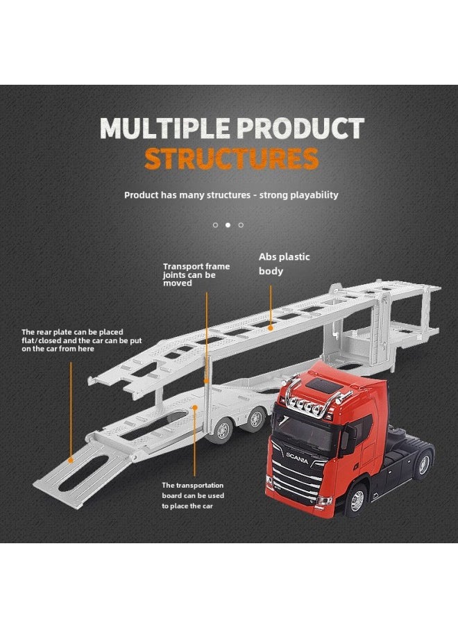 null - Scania Alloy Container Container Car Model Simulation Tractor Semi-trailer Double-deck Transport Toy-Color:White Scania Tractor + Brown COSCO Container Truck - Image 1