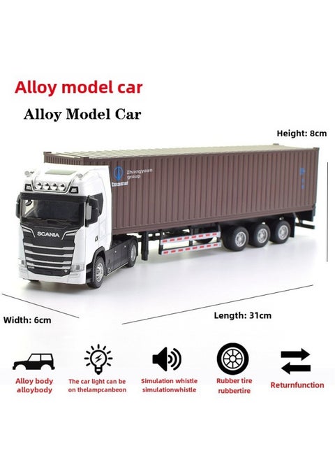 Scania Alloy Container Container Car Model Simulation Tractor Semi-trailer Double-deck Transport Toy-Color:White Scania Tractor + Brown COSCO Container Truck