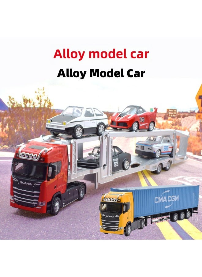 null - Scania Alloy Container Container Car Model Simulation Tractor Semi-trailer Double-deck Transport Toy-Color:White Scania Tractor + Brown COSCO Container Truck - Image 1