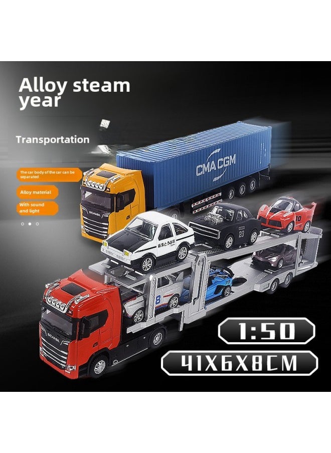 null - Scania Alloy Container Container Car Model Simulation Tractor Semi-trailer Double-deck Transport Toy-Color:White Scania Tractor + Brown COSCO Container Truck - Image 1